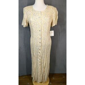 Bentley Dress Size 12 Yellow Floral Prairie Maxi Lace Back Vintage NWT NOS